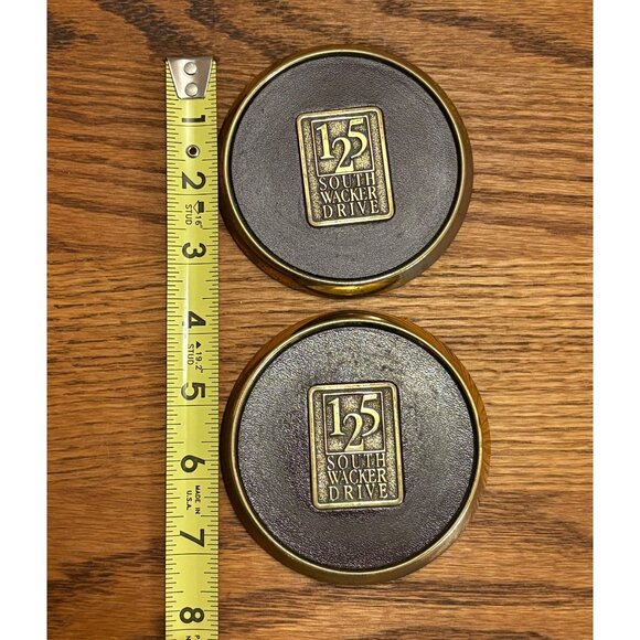 125 South Wacker Drive Chicago Brass & Cork Coaster Set With Holder Office Tower - Picture 5 of 6
